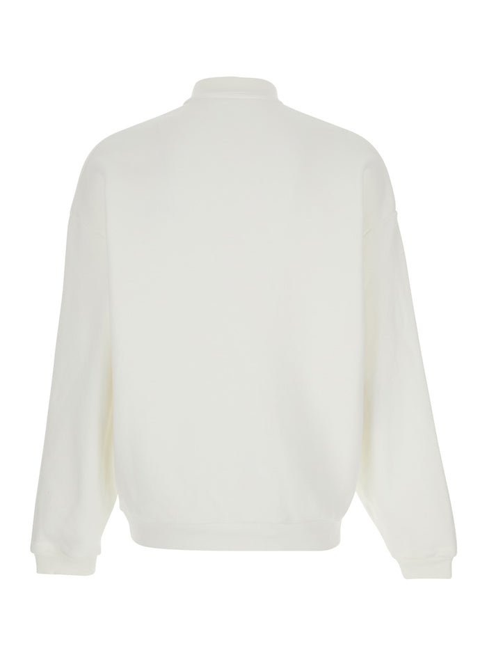 White Polo Collar Sweatshirt with Logo on Front in Cotton Man Sweatshirts