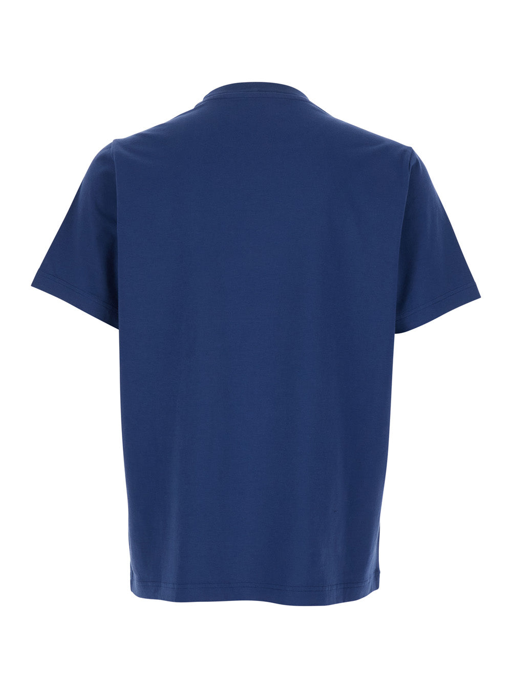 Blue T-shirt with Raised Collar and Logo on Front in Cotton Man Blu Tshirts Polo Shirts