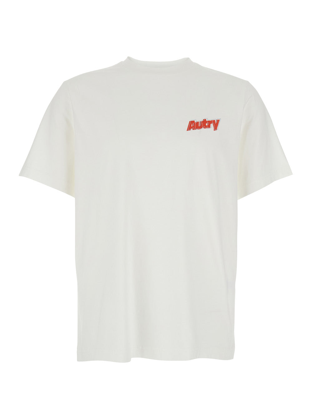 White T-shirt with Stand-up Collar and Logo on the Front in Cotton Man Tshirts Polo Shirts