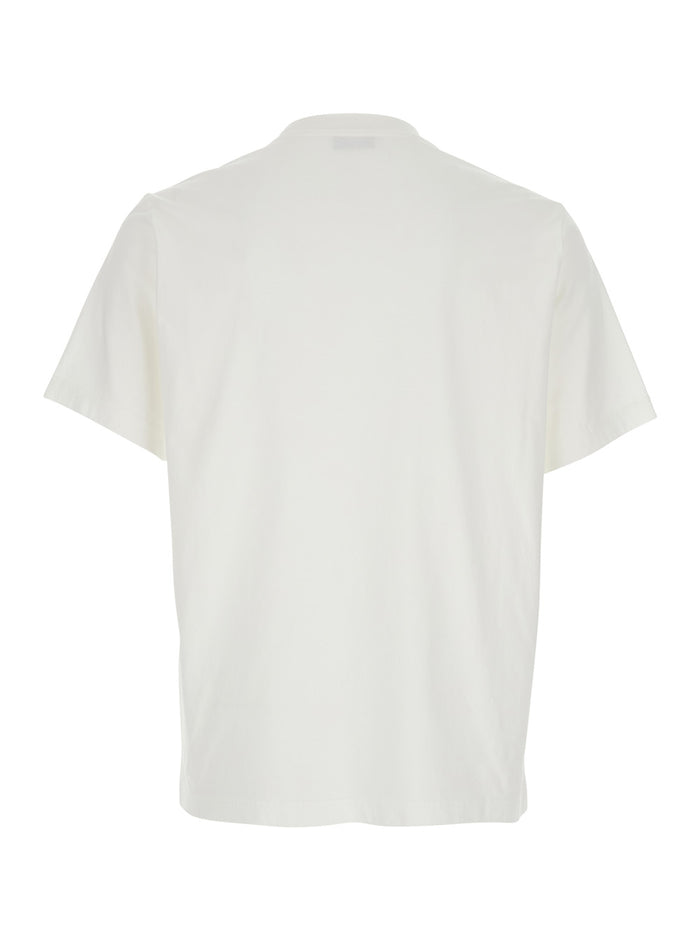 White T-shirt with Stand-up Collar and Logo on the Front in Cotton Man Tshirts Polo Shirts