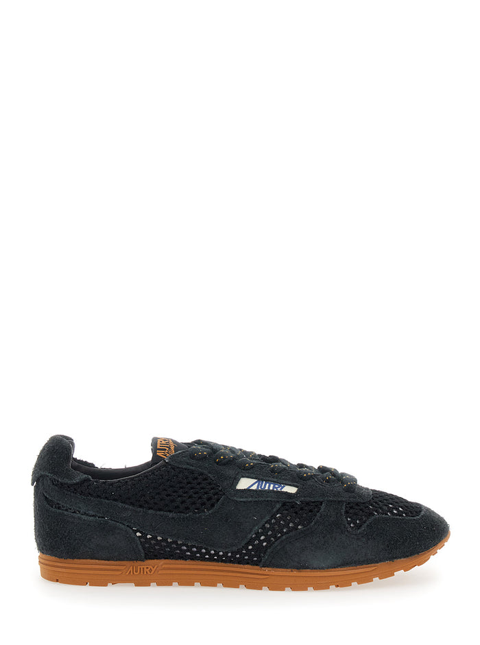 Windspin Low Black Sneaker with Logo on the Side and Pull-tab perforated details in Suede Woman Textile Cow Nylon