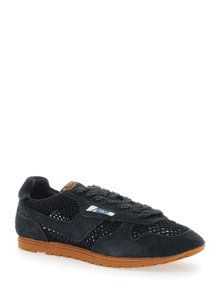 Windspin Low Black Sneaker with Logo on the Side and Pull-tab perforated details in Suede Woman Textile Cow Nylon