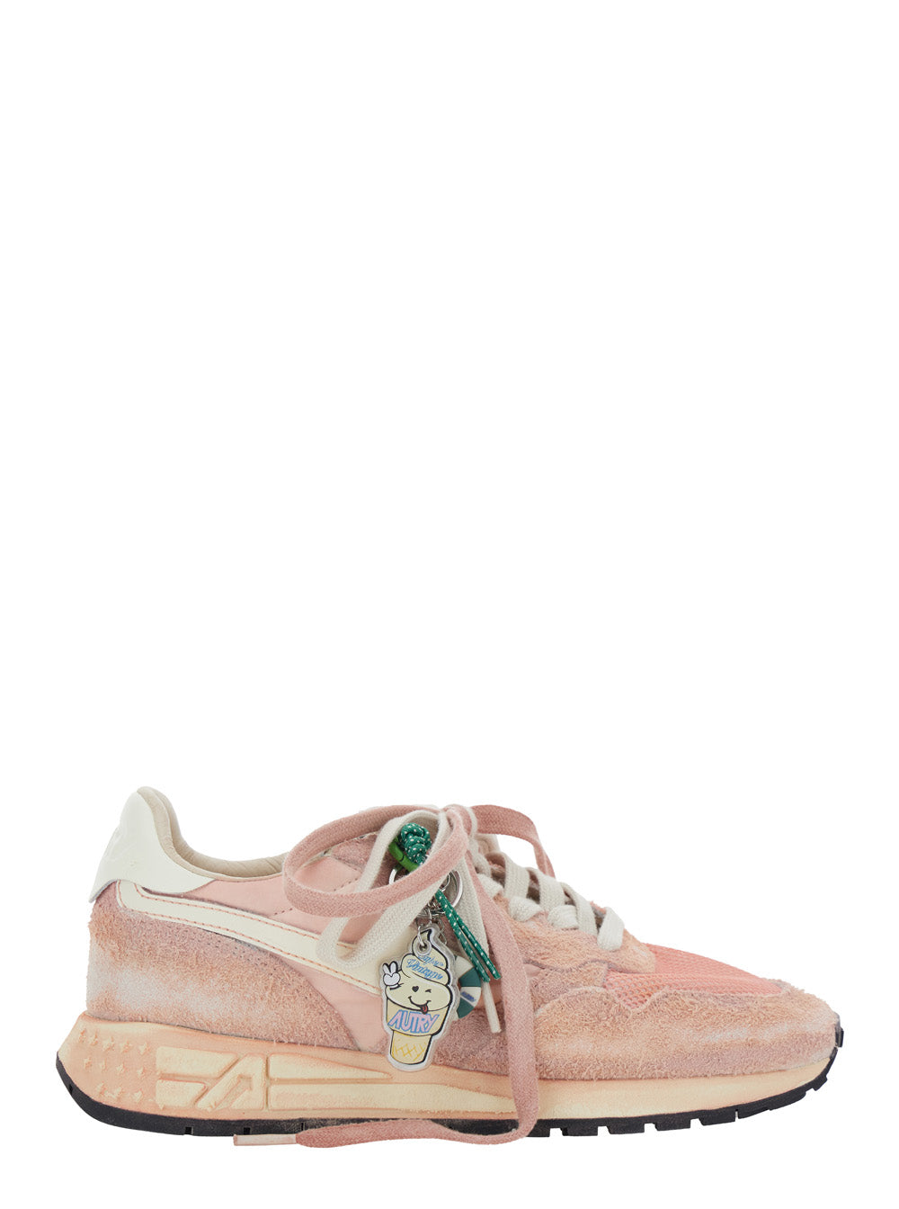 Supervintage Pink Sneakers with Double Laces and Logo Charm in Fabric Leather Woman Nylon Cow Mesh