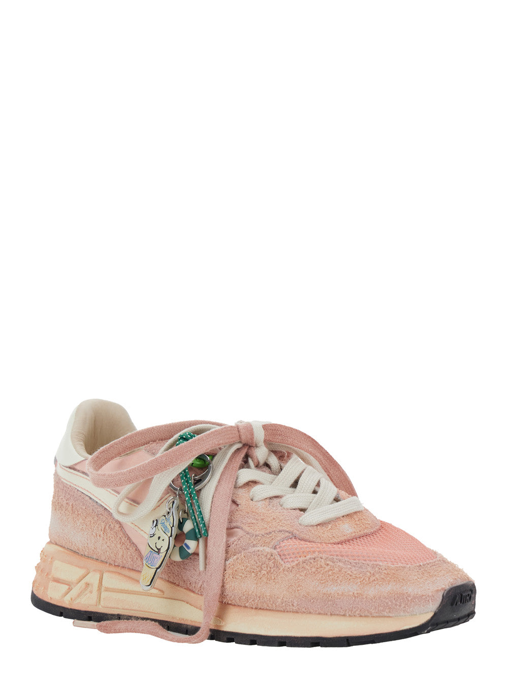 Supervintage Pink Sneakers with Double Laces and Logo Charm in Fabric Leather Woman Nylon Cow Mesh