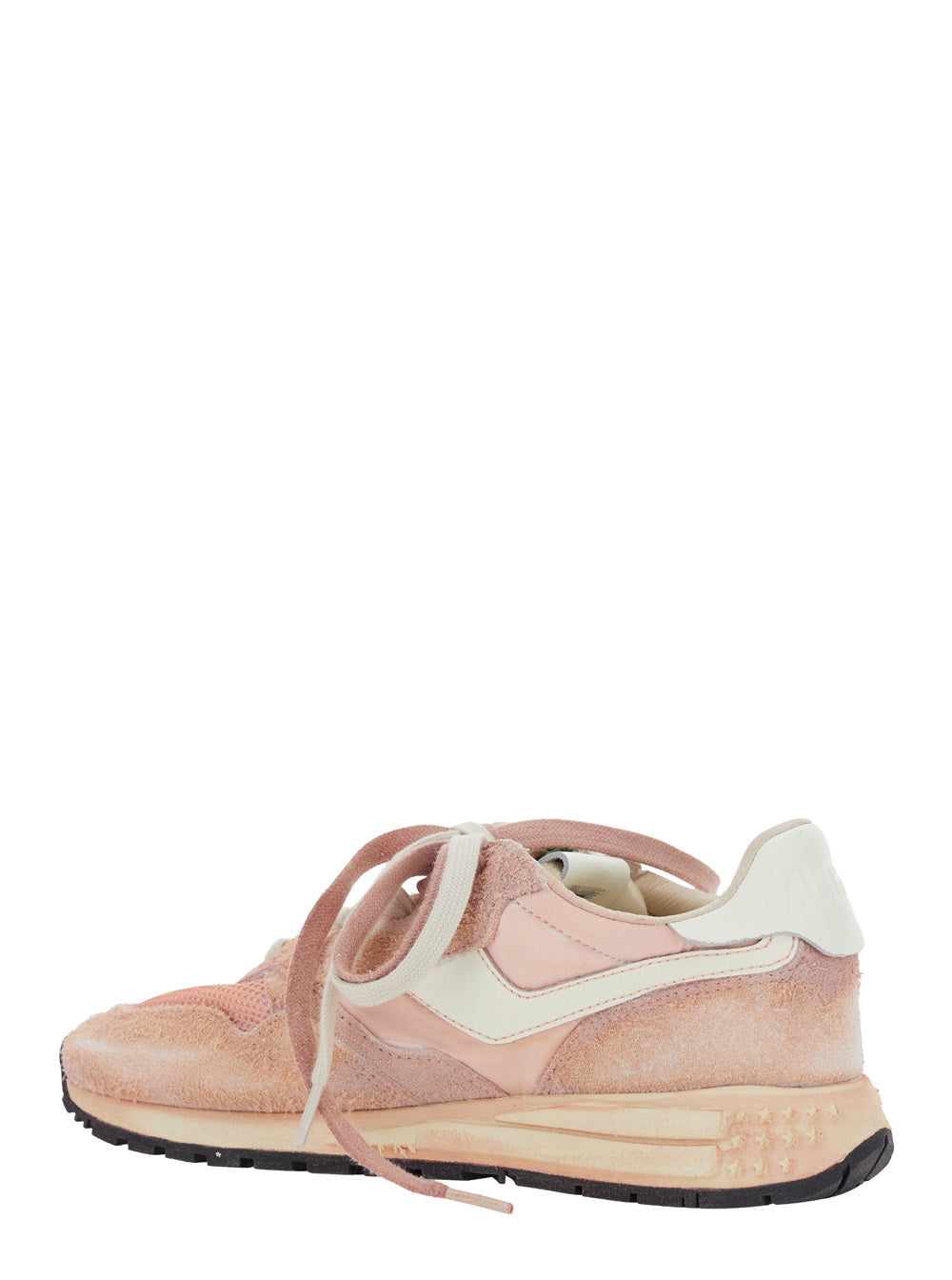 Supervintage Pink Sneakers with Double Laces and Logo Charm in Fabric Leather Woman Nylon Cow Mesh