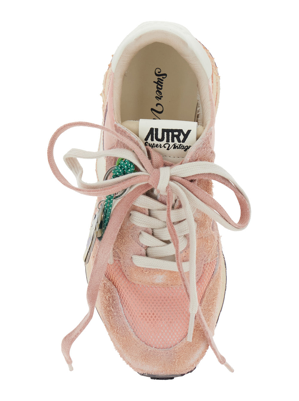 Supervintage Pink Sneakers with Double Laces and Logo Charm in Fabric Leather Woman Nylon Cow Mesh