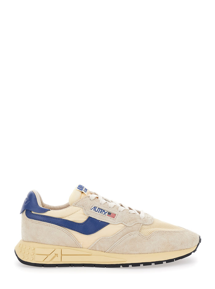 Reelwind Grey Sneaker Low Top with Logo Patch on Tongue and Side in Suede Man Nylon Cow Mesh