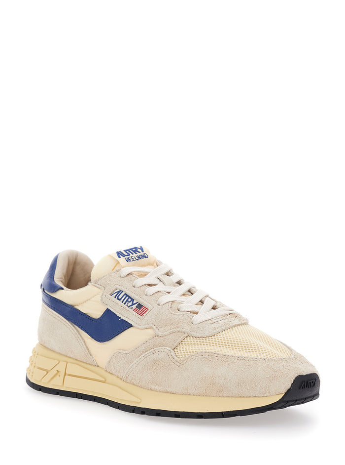 Reelwind Grey Sneaker Low Top with Logo Patch on Tongue and Side in Suede Man Nylon Cow Mesh