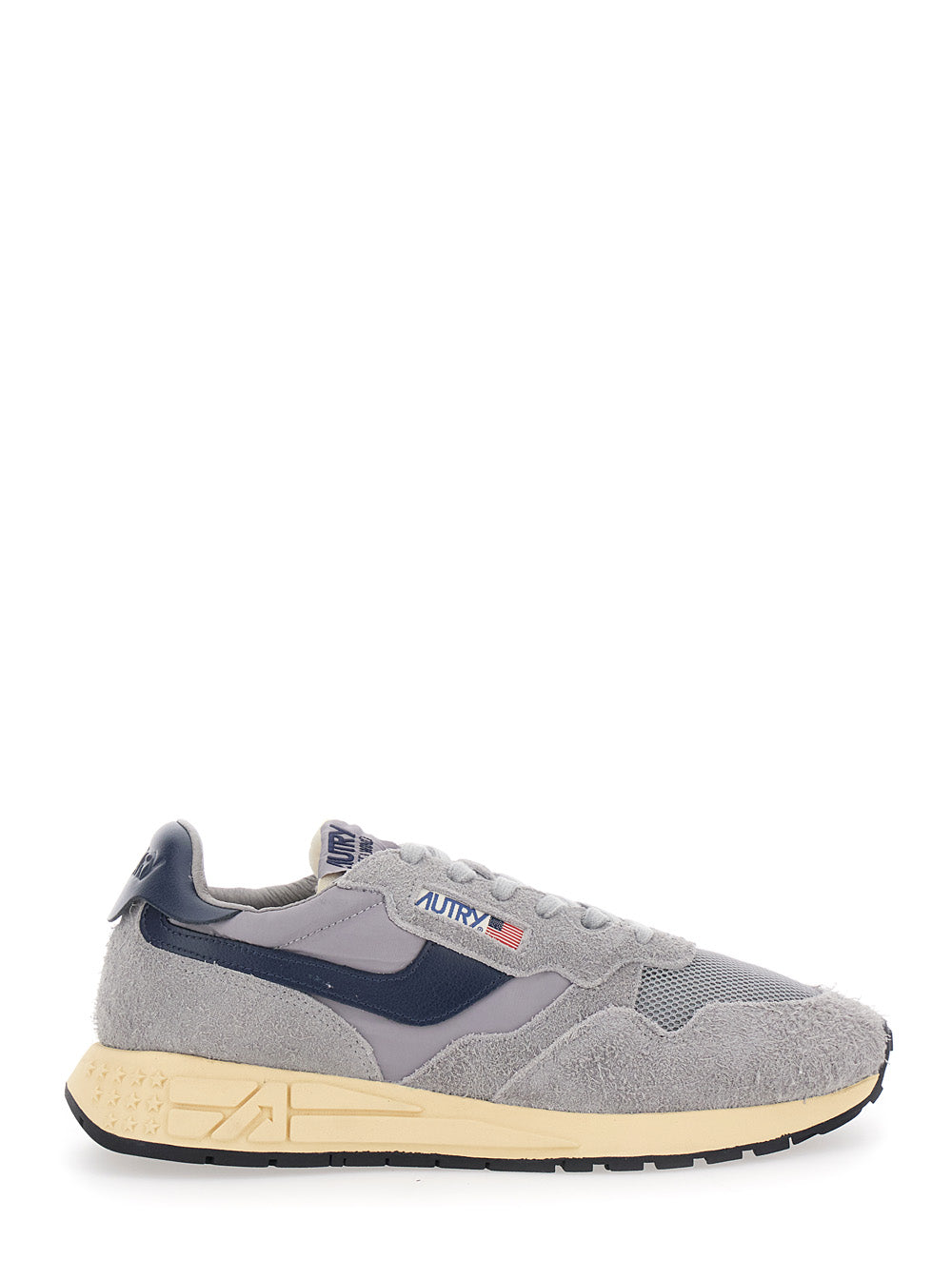 Reelwind Grey Sneaker Low Top with Logo Patch on Tongue and Side in Suede for Men Nylon Cow Mesh