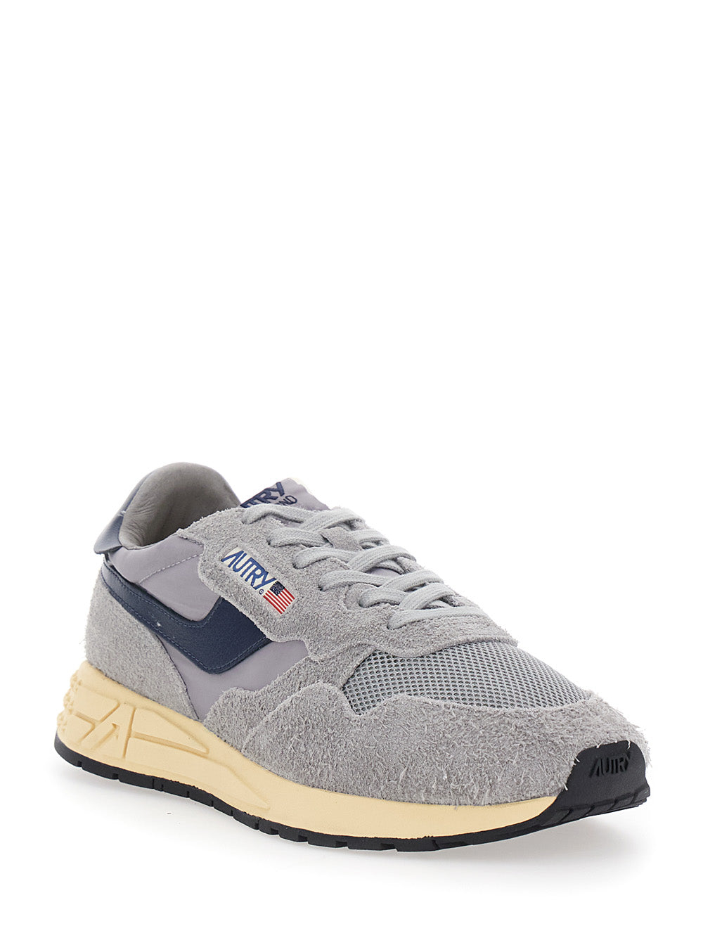 Reelwind Grey Sneaker Low Top with Logo Patch on Tongue and Side in Suede for Men Nylon Cow Mesh