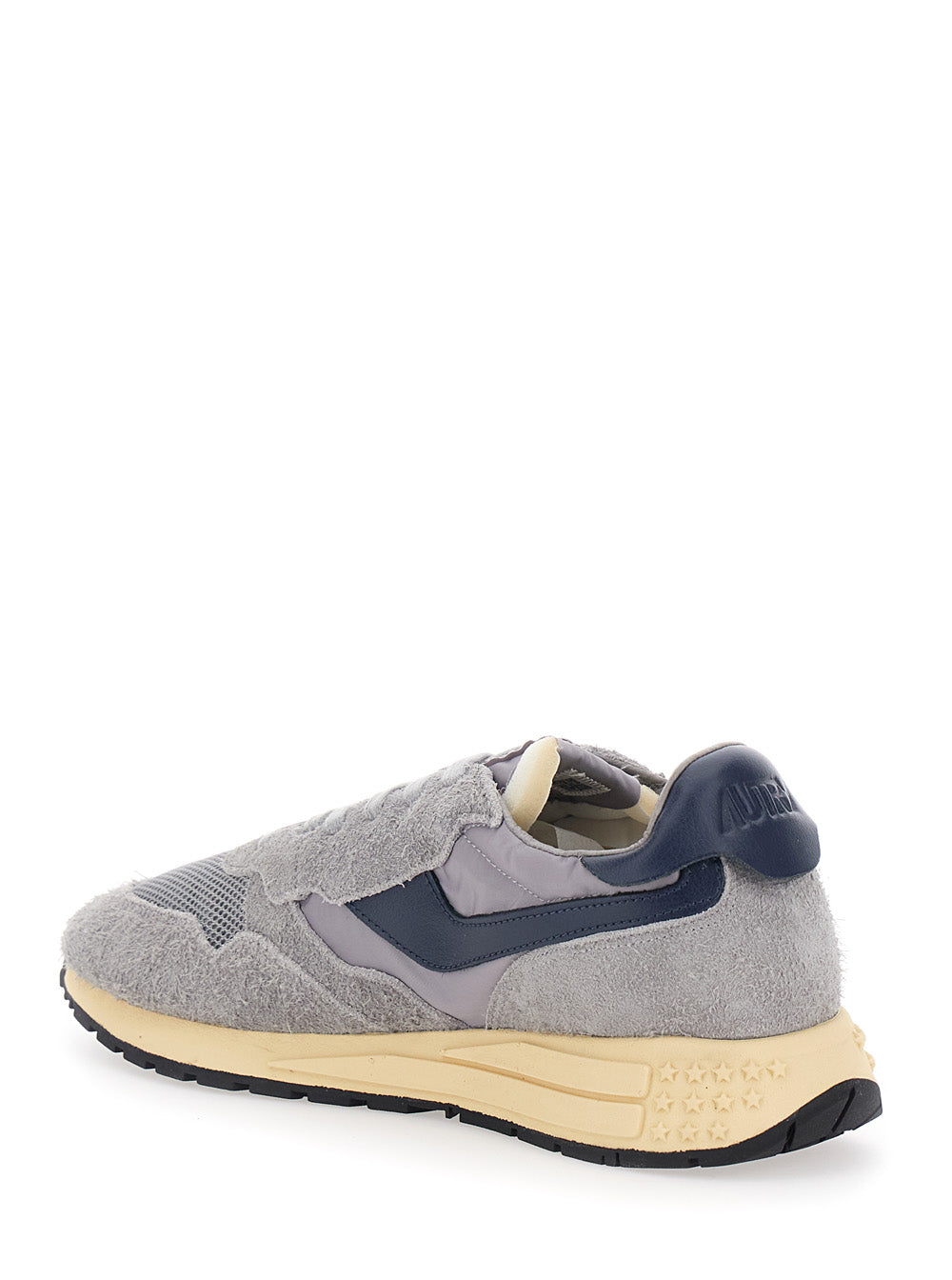 Reelwind Grey Sneaker Low Top with Logo Patch on Tongue and Side in Suede for Men Nylon Cow Mesh