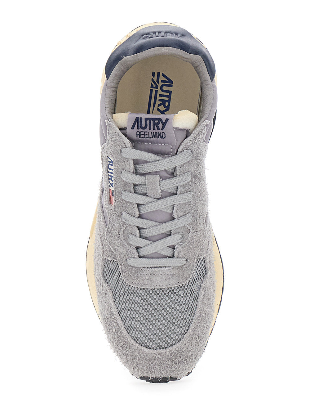 Reelwind Grey Sneaker Low Top with Logo Patch on Tongue and Side in Suede for Men Nylon Cow Mesh