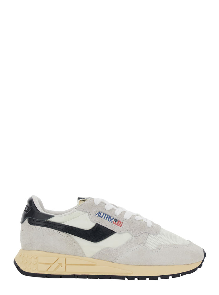 Reelwind Grey Sneaker Low Top with Logo Patch on Tongue and Side in Suede Woman White Nylon Cow Mesh