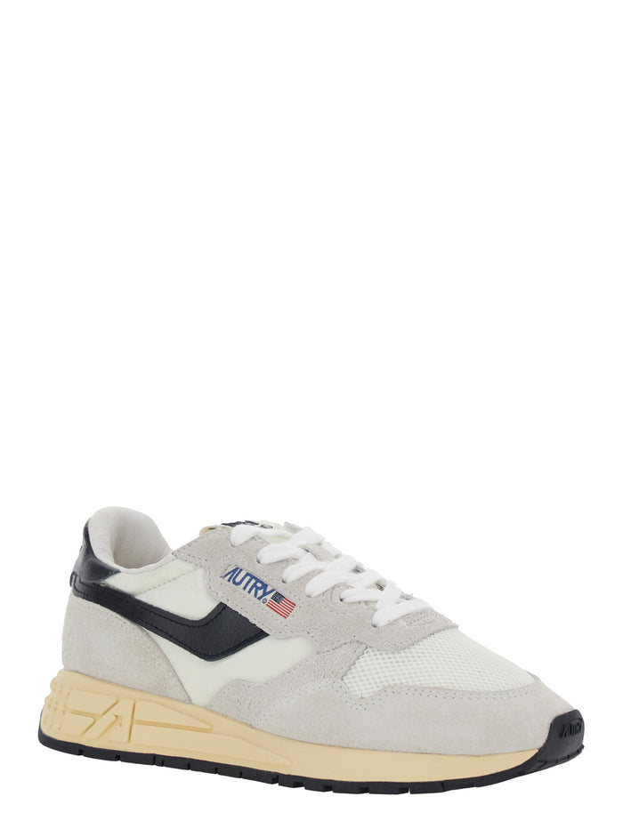 Reelwind Grey Sneaker Low Top with Logo Patch on Tongue and Side in Suede Woman White Nylon Cow Mesh