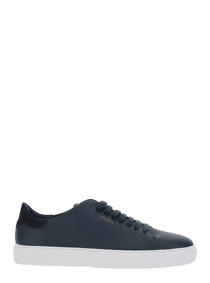 90 Clean Black Low Top Sneakers with Logo Lettering on the Side in Leather Man Blu 100 %