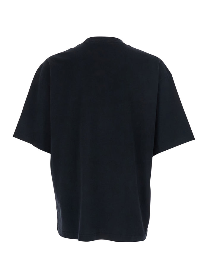 Black Crewneck T-Shirt with Logo Lettering on the Front in Cotton Man Tshirts And Polo Shirts