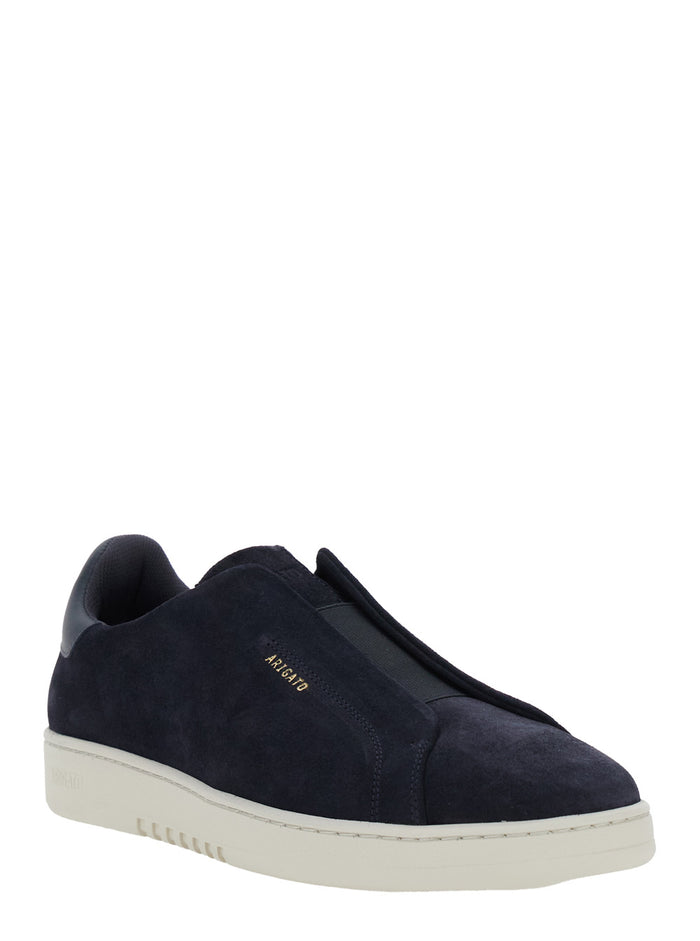 Dice Blue Low Top Laceless Sneakers with Logo Lettering on the Side in Suede Man Blu