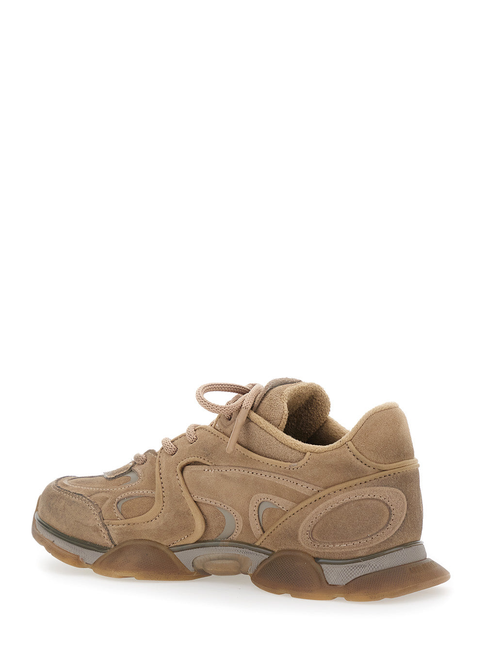 Sneaker Eris Low Top with Logo Patch on the Tongue in Leather and Beige Fabric for Women Textile
