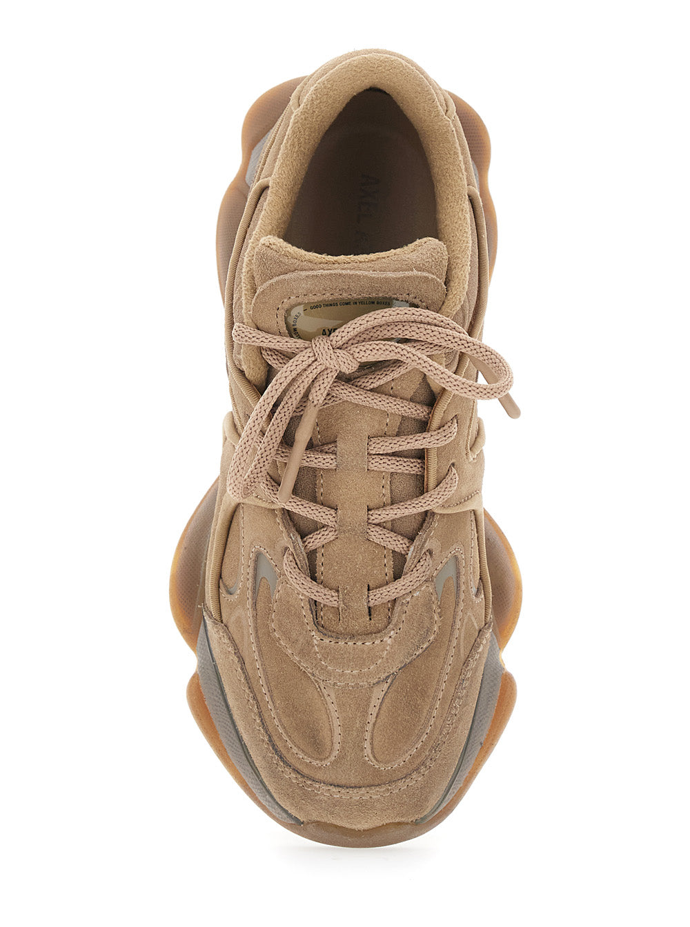 Sneaker Eris Low Top with Logo Patch on the Tongue in Leather and Beige Fabric for Women Textile