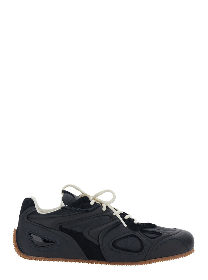 Sneaker Slow Runner with Insert Design and Grooved Sole in Black Leather Suede for Men Nubuck