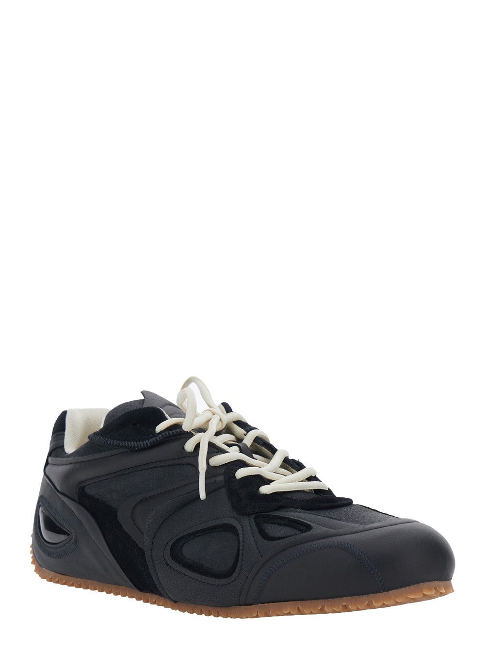 Sneaker Slow Runner with Insert Design and Grooved Sole in Black Leather Suede for Men Nubuck