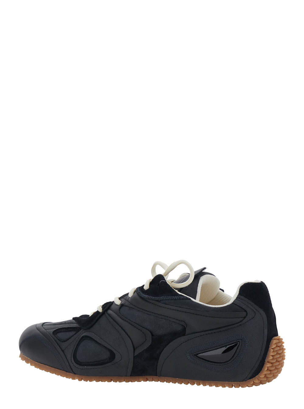 Sneaker Slow Runner with Insert Design and Grooved Sole in Black Leather Suede for Men Nubuck