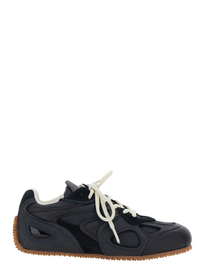 Sneaker Slow Runner with Insert Design and Grooved Sole in Black Leather Suede for Women Nubuck