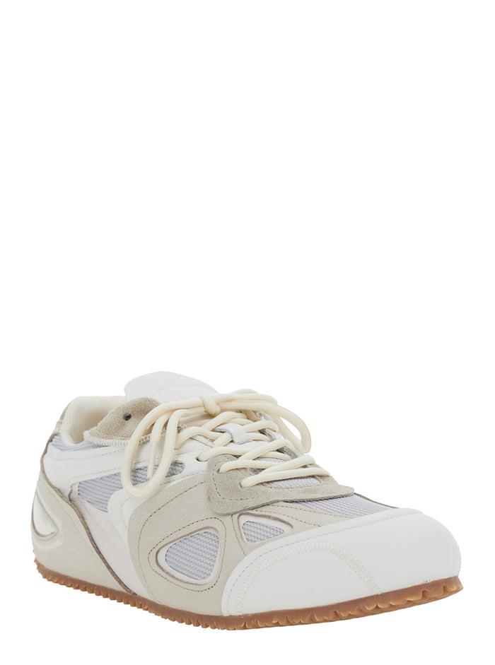 Sneaker Slow Runner with Mesh Inserts and Grooved Sole in White Beige for Men
