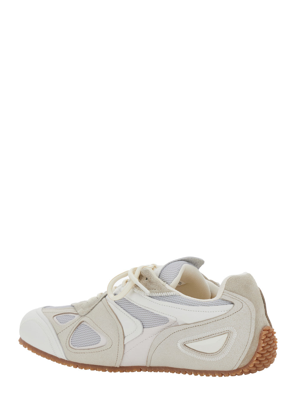 Sneaker Slow Runner with Mesh Inserts and Grooved Sole in White Beige for Men