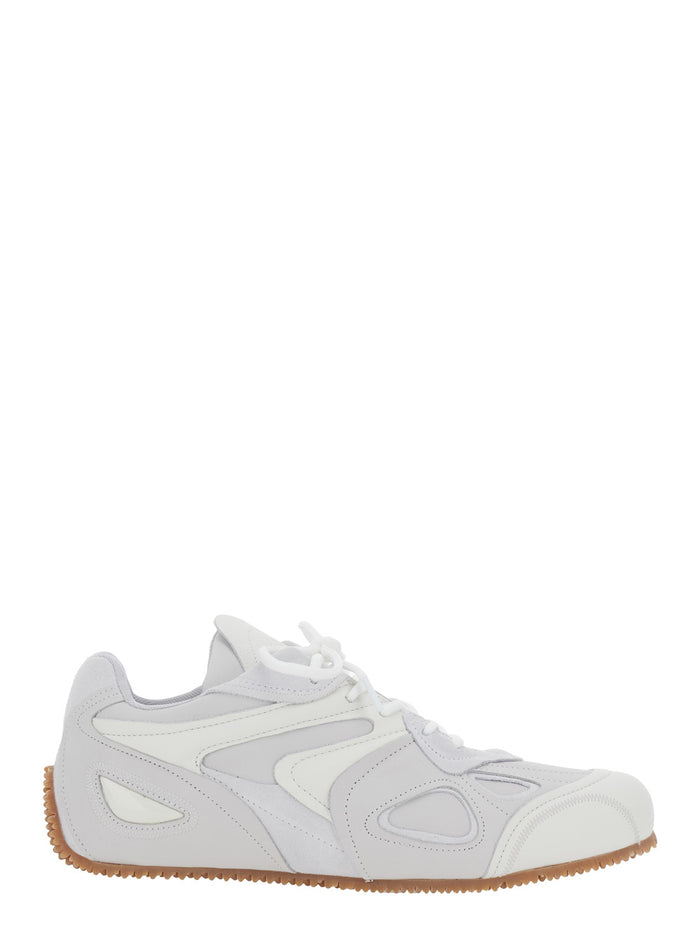 White Low Top Sneakers With Suede Panels Leather And Man