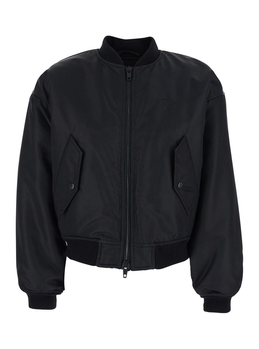 Bomber Jacket High Collar Black Polyamide Coat
