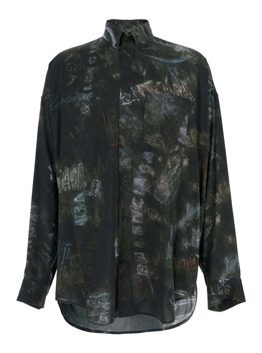 Shirt With All-Over Print, Black Viscose
