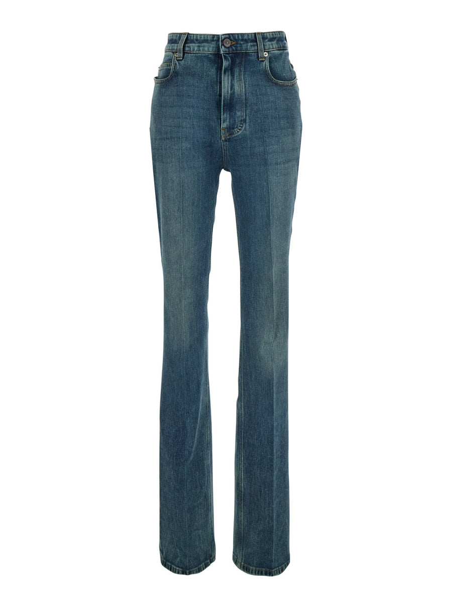Jeans High Waist Blue Cotton