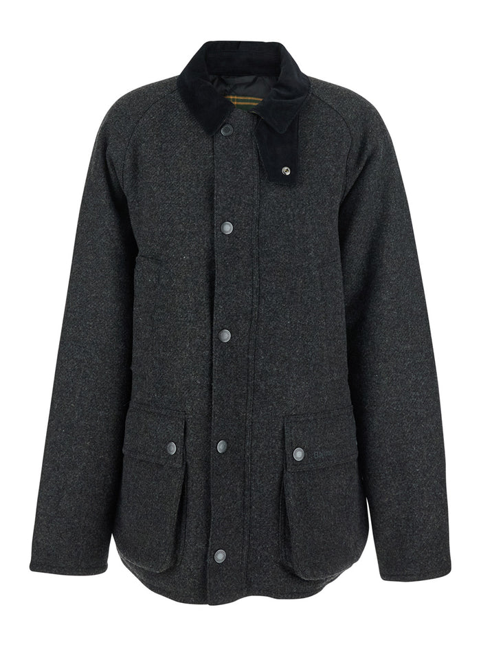 Bedale Grey Jacket With Notched Collar And Patch Pockets On The Front Wool Man