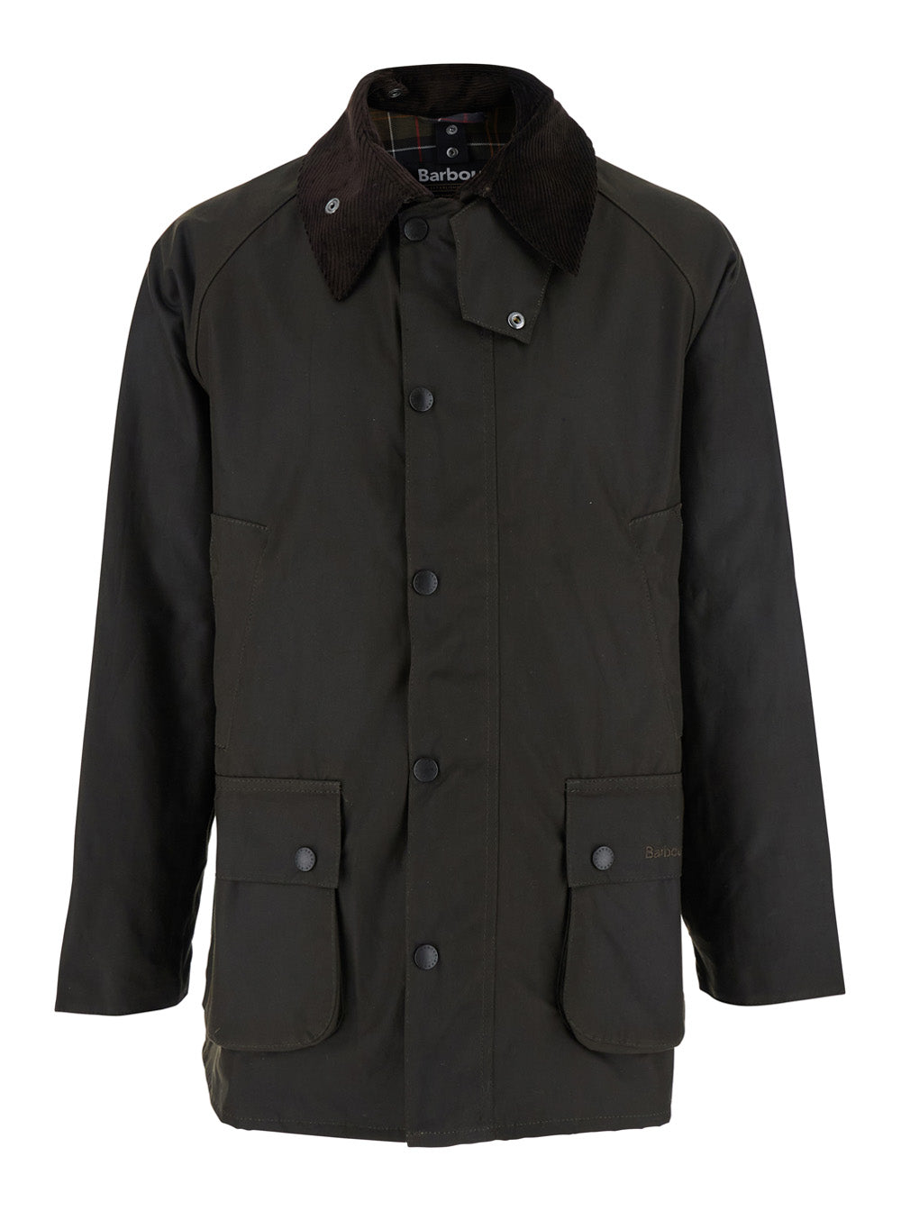 Bedale Jacket with Embroidered Logo on Front in Tech Fabric Green Men Waxed Cotton Outerwear