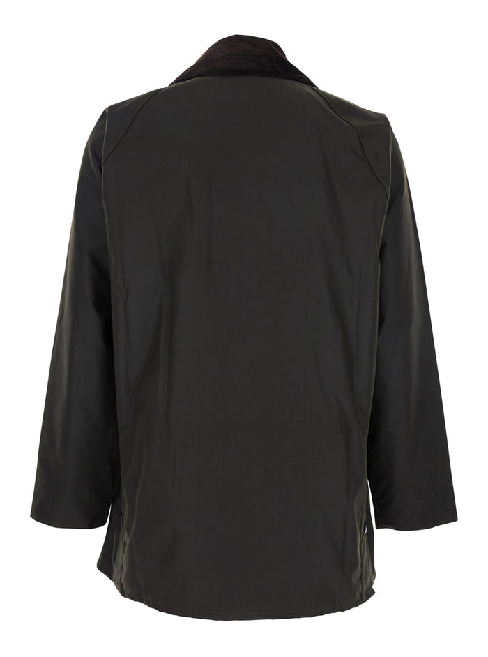 Bedale Jacket with Embroidered Logo on Front in Tech Fabric Green Men Waxed Cotton Outerwear