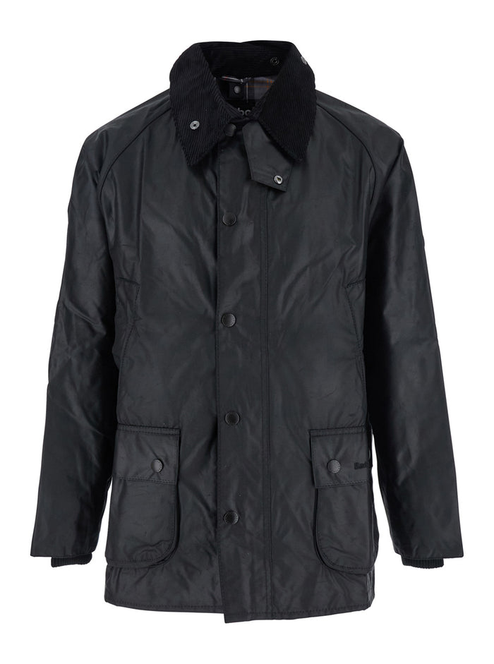 Mens Bedale Jacket with Embroidered Logo on Front in Black Tech Fabric Outerwear