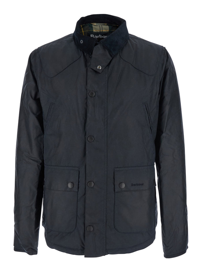 Blue Jacket With Ribbed Collar And Lettering Logo On The Front Cotton For Men Blu