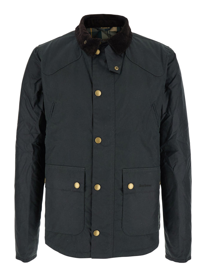Green Barbour Jacket With Ribbed Collar And Lettering Logo On The Front Cotton For Men