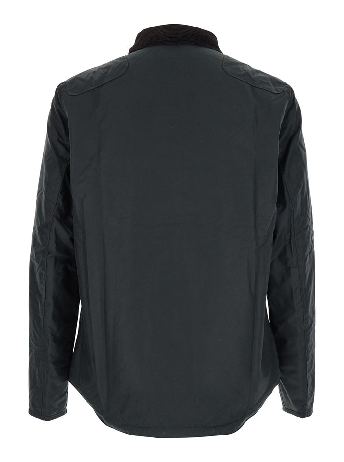 Green Barbour Jacket With Ribbed Collar And Lettering Logo On The Front Cotton For Men