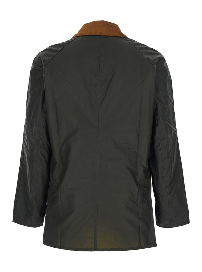 Jacket MWX1377OL51 Green with Classic Contrast Cotton Collar for Men Waxed Outerwear