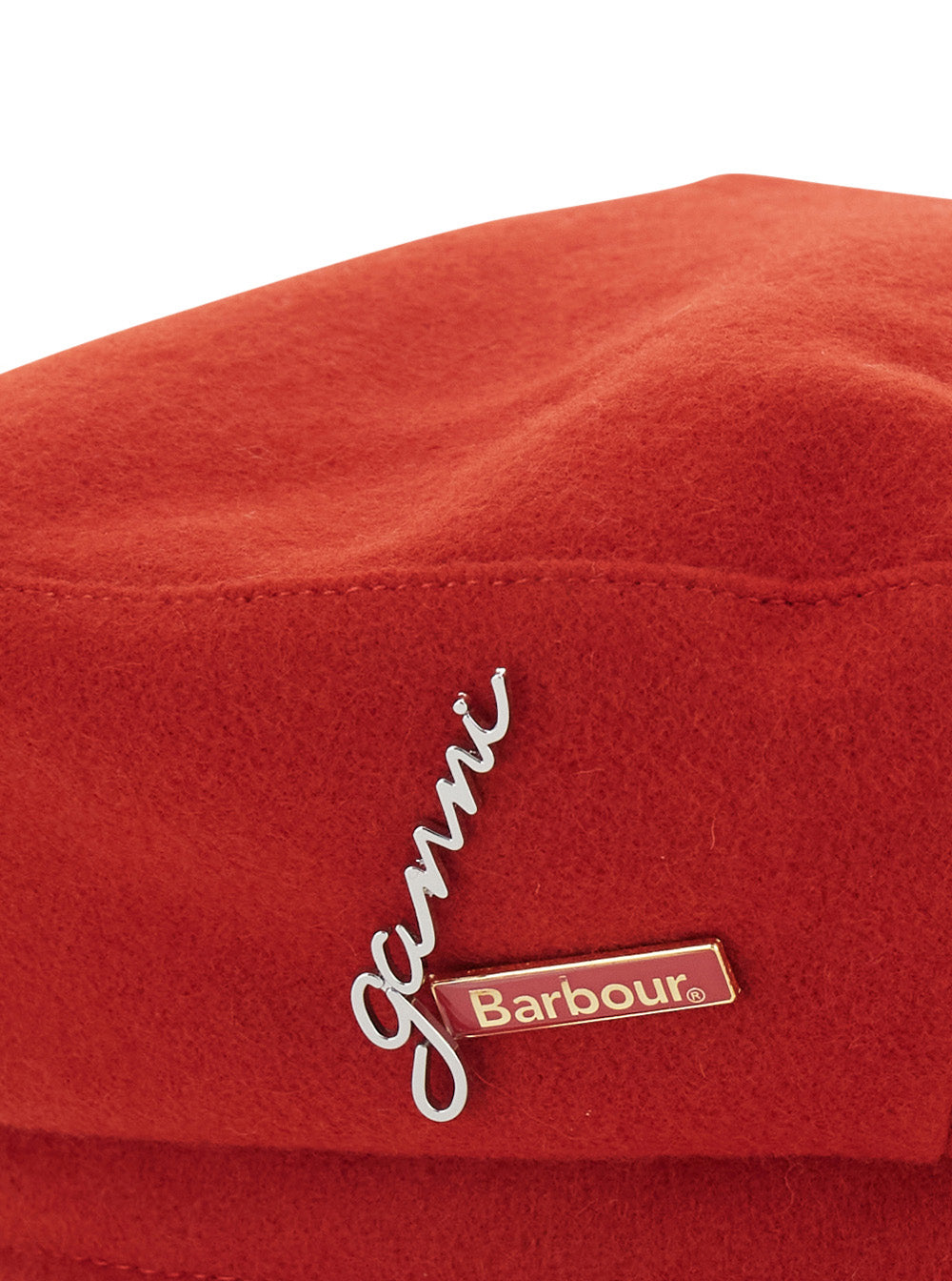 Red Wool Beanie with Flat Crown and Logo Plate on the Side for Women Hats Gloves