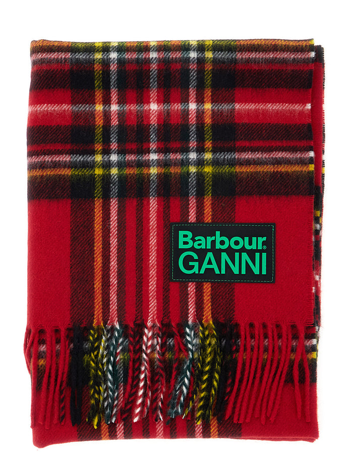 Red Wool Scarf with Check Print and Double Logo for Women Scarfs Foulards