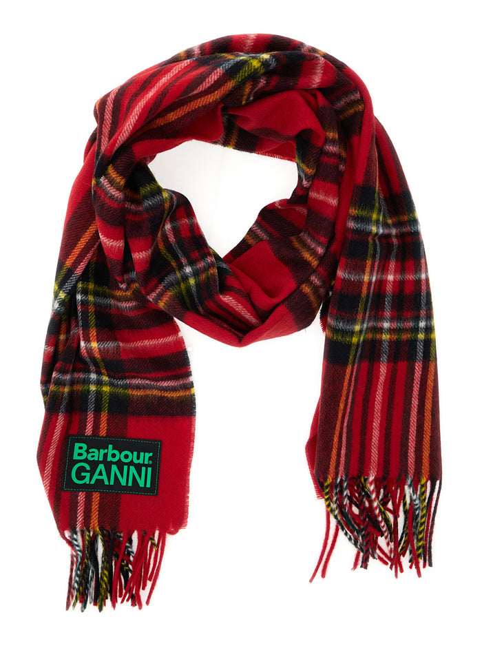 Red Wool Scarf with Check Print and Double Logo for Women Scarfs Foulards
