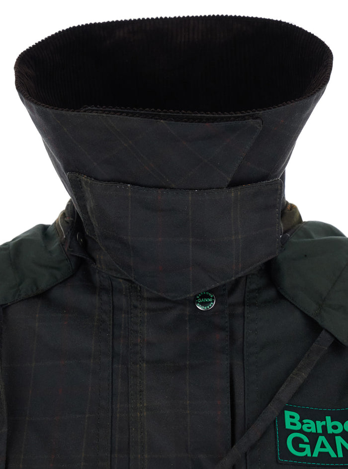 Dark Brown BARBOUR Jacket with All-Over Stripes and Logo Patch on Front in Ecoleather for Women Waxed Cotton Outerwear