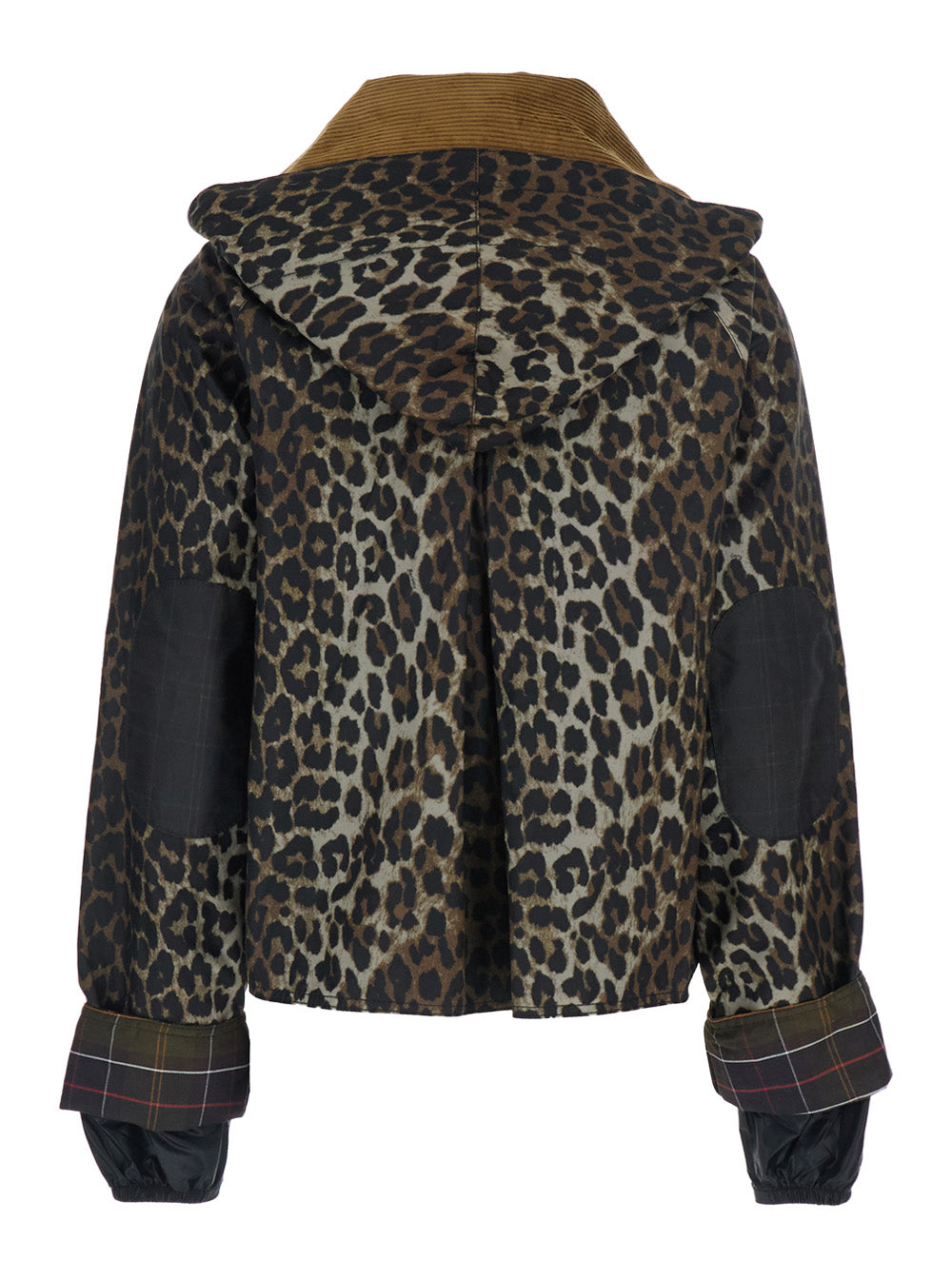 Oversized Jacket with Collar and All-Over Leopard Print in Brown Waxed Cotton for Women Outerwear