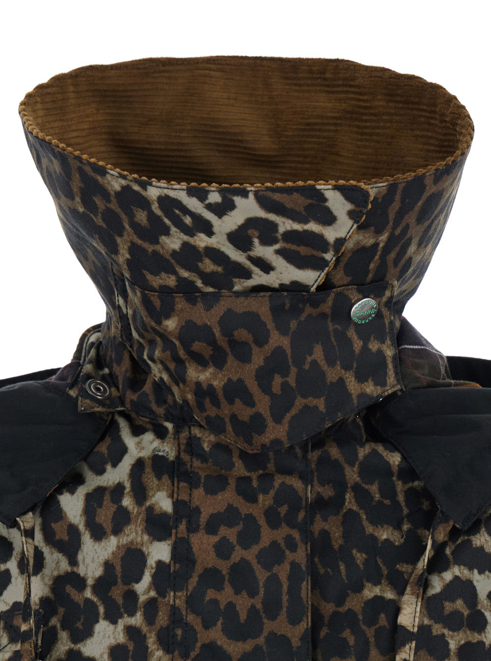 Oversized Jacket with Collar and All-Over Leopard Print in Brown Waxed Cotton for Women Outerwear