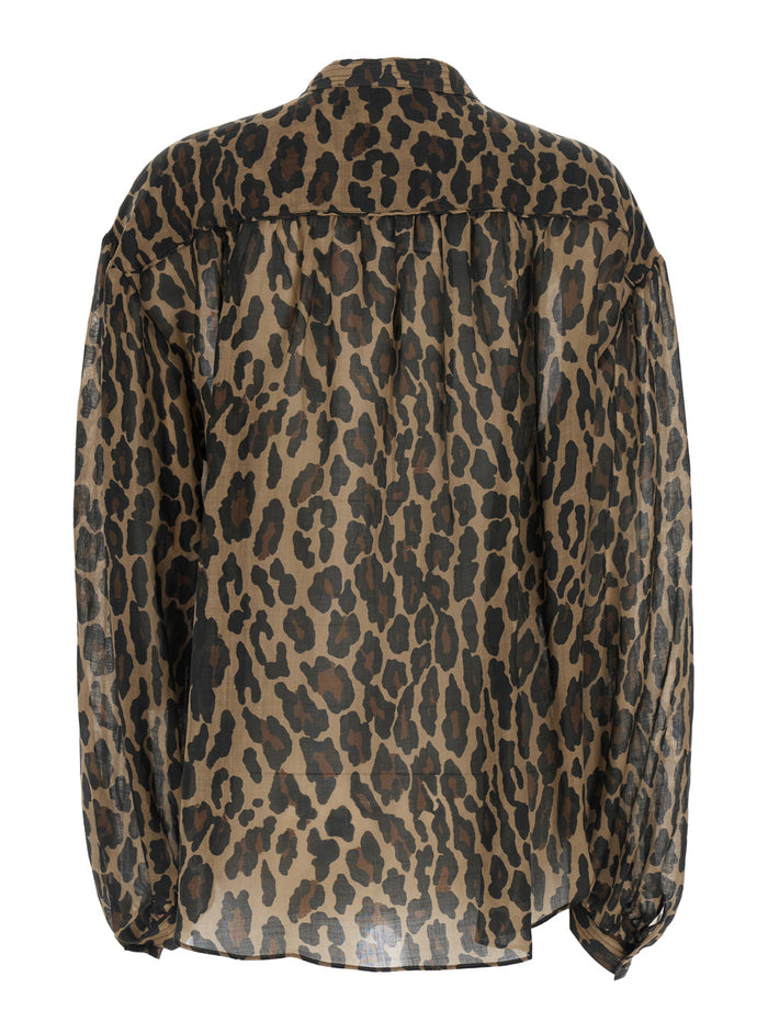 SHIRT Beige with Collar and Long Sleeves in Viscose Women Glass Ramie Blouses