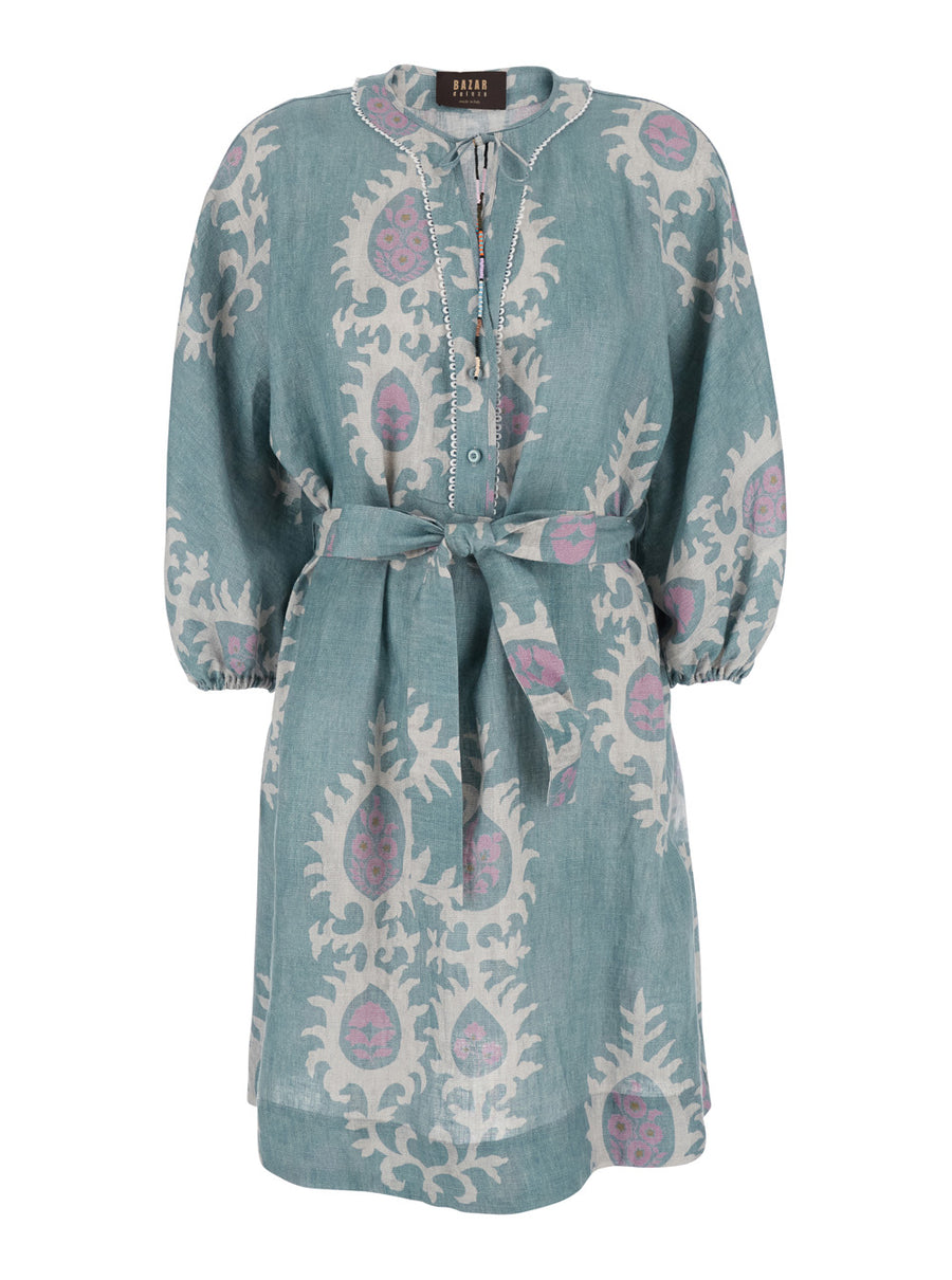 Short Linen Dress, Pink