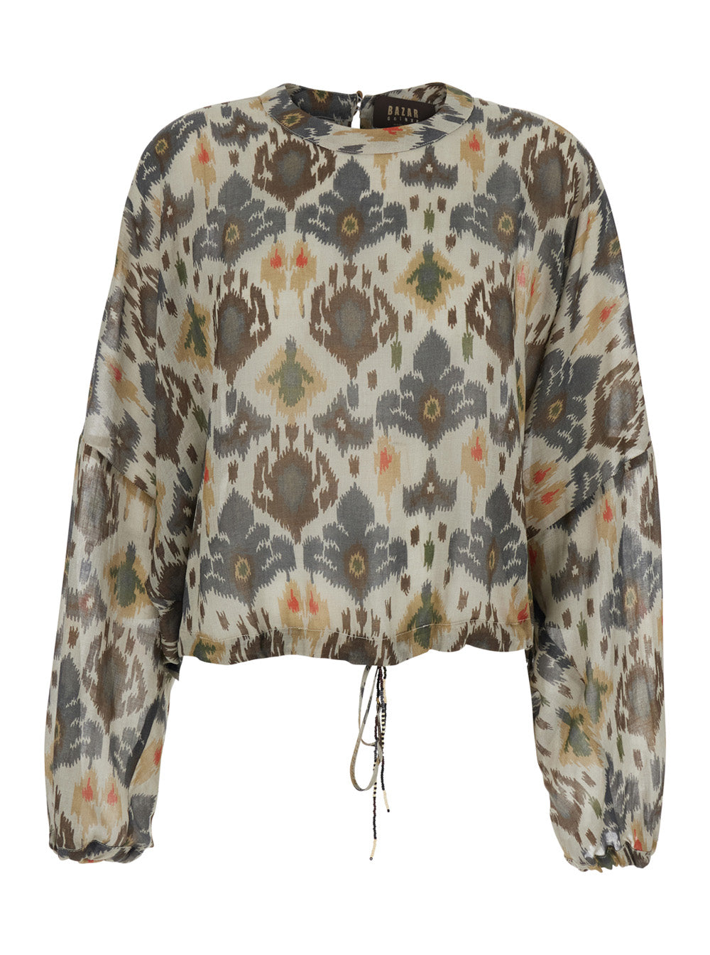 Round Neck Floral Print All-Over Tech Fabric Shirt for Women Multicolor Glass Ramie And Blouses